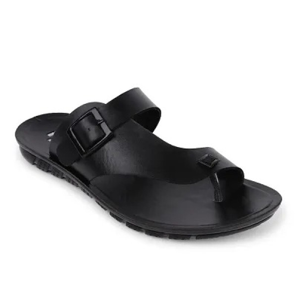 GR-Trendy Black Solid Synthetic Men's Stylish Casual Sandals