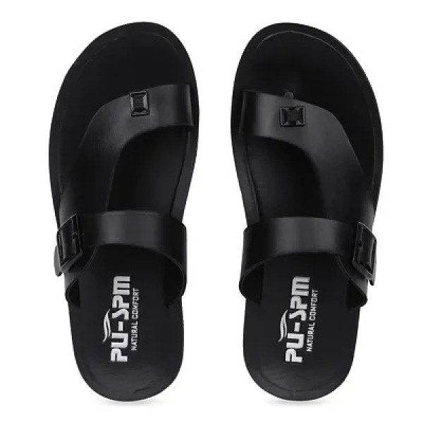 GR-Trendy Black Solid Synthetic Men's Stylish Casual Sandals