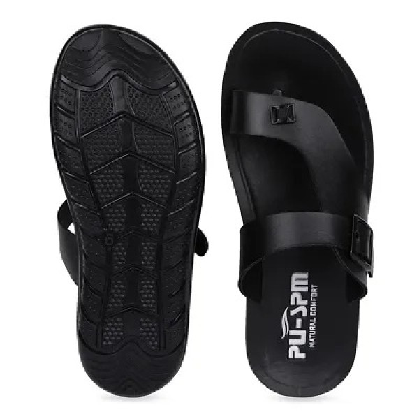 GR-Trendy Black Solid Synthetic Men's Stylish Casual Sandals