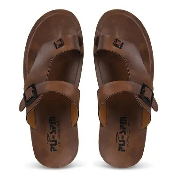 GR-Trendy Tan Solid Synthetic Men's Stylish Casual Sandals