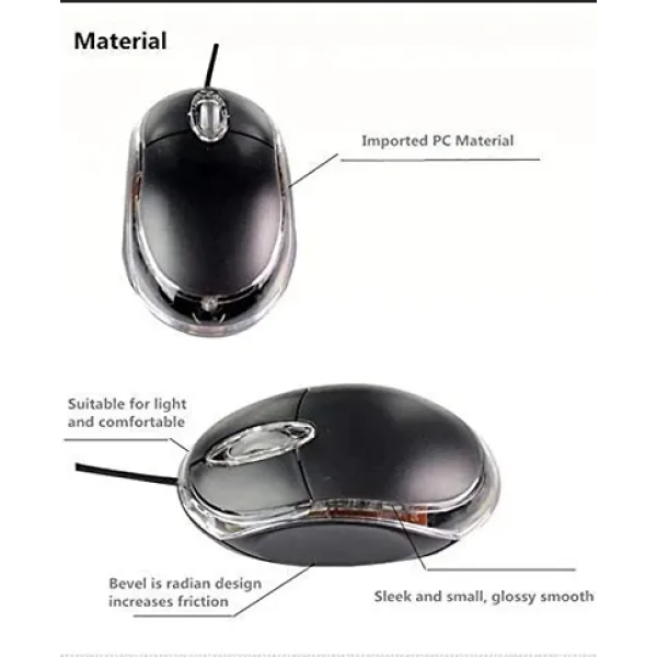 GR-Electric High Resolution Plug & play wired USB optical mouse optical wired mouse (USB 2.0, Black)