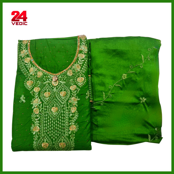 Green Ethnic Wear Embroidery Work Unstitched Salwar Kameez Length 2.5 mtr & Elegant Neck Design Premium Product