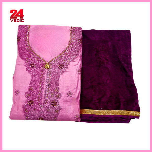 Pink with Purple Ethnic Wear Embroidery Work Unsti...