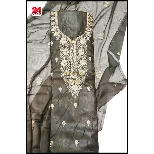 Grey Ethnic Wear Embroidery Work Unstitched Salwar...