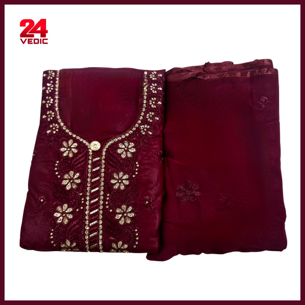 Maroon Ethnic Wear Embroidery Work Unstitched Salwar Kameez Length 2.5 mtr & Elegant Neck Design Low Budget Product Premium Product