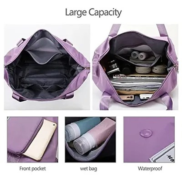 GR-Sparrowfly Nylon Foldable Lightweight Travel Duffle Bag for Women (40 x 23 x 45cm) (Light Purple)