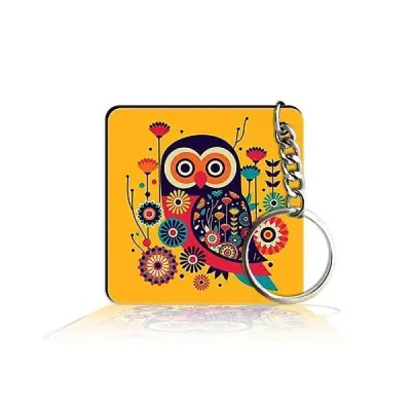 GR-Owl Art Printed Square Keyring Perfect Gift Key...