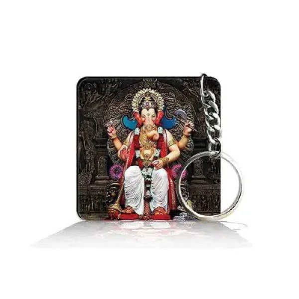 GR-Ganesh Statue Printed Square Keyring Perfect Gi...