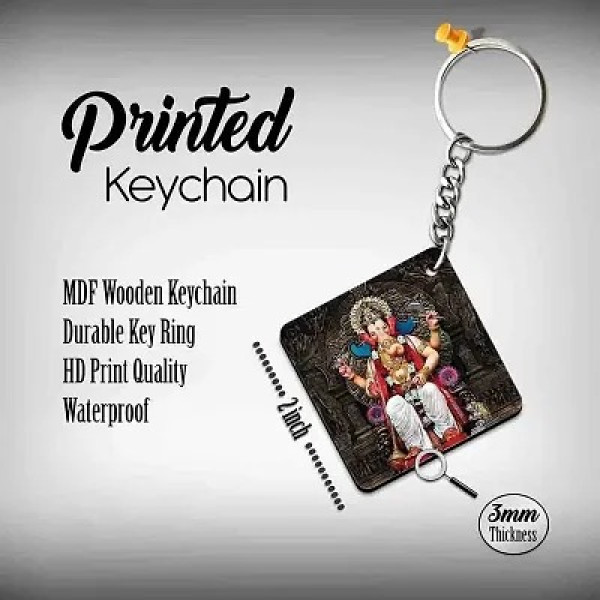 GR-Ganesh Statue Printed Square Keyring Perfect Gift Keychain for Bag Wallet Purse Bike Car Cycle Lock Key House Keys