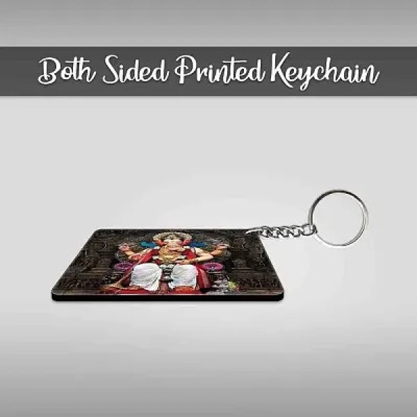 GR-Ganesh Statue Printed Square Keyring Perfect Gift Keychain for Bag Wallet Purse Bike Car Cycle Lock Key House Keys