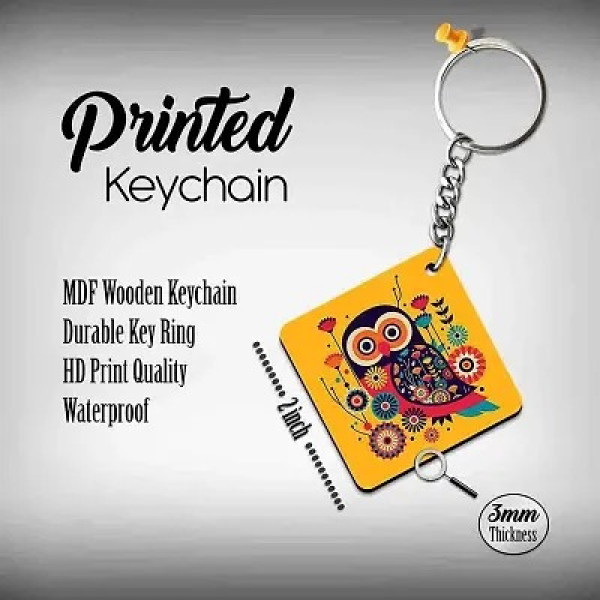 GR-Owl Art Printed Square Keyring Perfect Gift Keychain for Bag Wallet Purse Bike Car Cycle Lock Key House Keys
