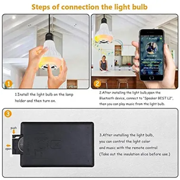 GR-Multi Coloured Lights Smart Bulb Bluetooth Speaker 4.0 Home Decorating E27 Bulb 6W Smart Bulb [Premium Product]