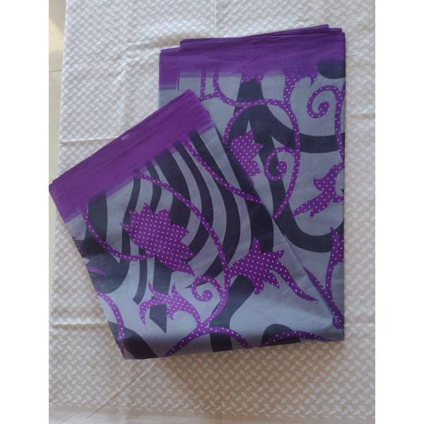 24 Vedic Women's Pure Cotton Printed Saree Without Blouse Piece-Purple color 5.5 meter-Regular wear