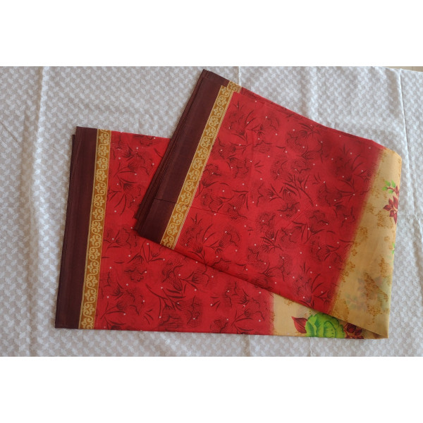 24 Vedic Multicolor Digital Print Cotton Saree Without Blouse-5.5 meter long[Red color]