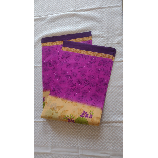 24 Vedic Multicolor Digital Print Cotton Saree Without Blouse-5.5 meter long [Purple color]
