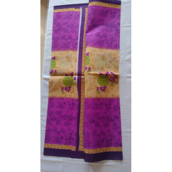 24 Vedic Multicolor Digital Print Cotton Saree Without Blouse-5.5 meter long [Purple color]