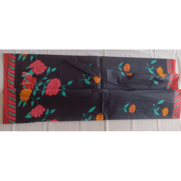 24 Vedic Women's Floral Print Pure Cotton Saree-Black color 5.5meter Long||Light weight cotton sari||without blouse