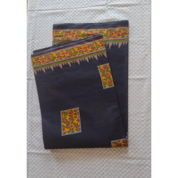 24 Vedic Floral Print Pure Cotton Saree Block Design Pattern-Black color 5.5meter Long||Cotton Fabric