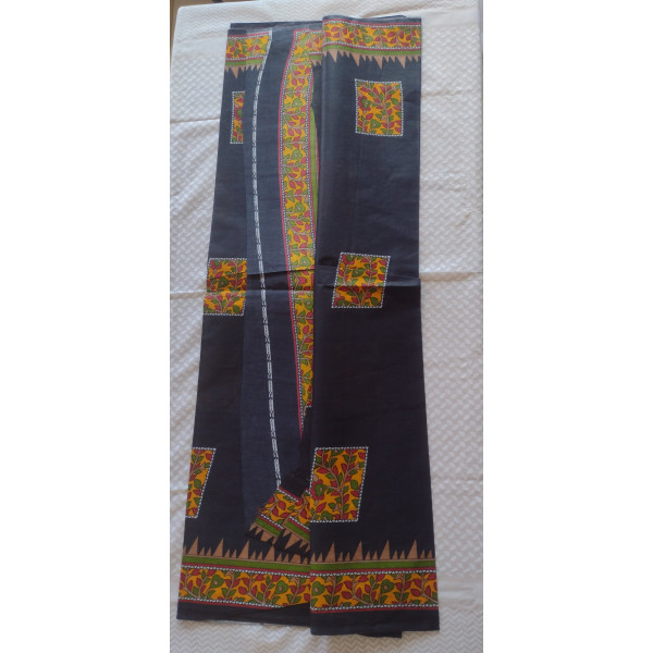 24 Vedic Floral Print Pure Cotton Saree Block Design Pattern-Black color 5.5meter Long||Cotton Fabric
