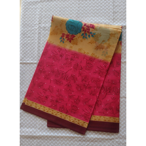 24 Vedic Multicolor Digital Print Cotton Saree Without Blouse-5.5 meter long[Pink color]