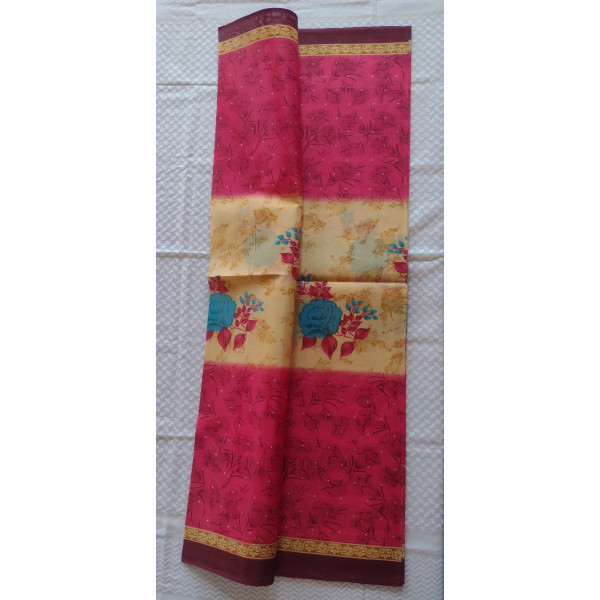 24 Vedic Multicolor Digital Print Cotton Saree Without Blouse-5.5 meter long[Pink color]