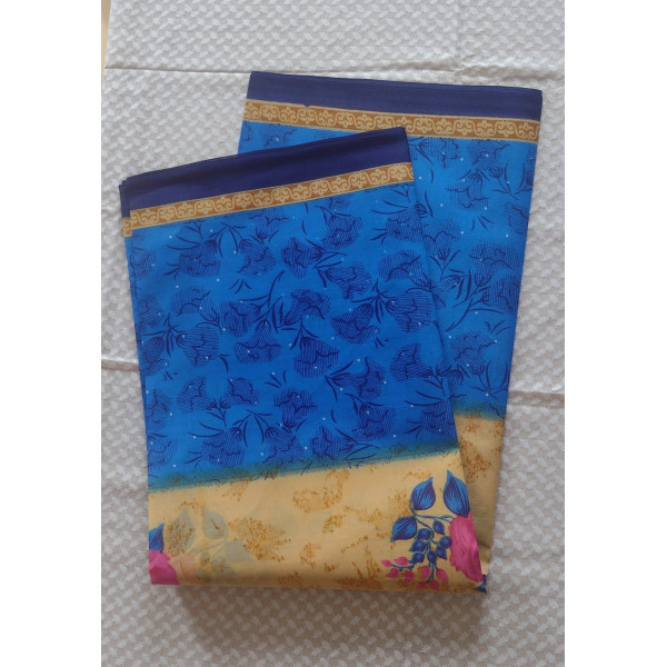 24 Vedic Multicolor Digital Print Cotton Saree Without Blouse-5.5 meter long[Blue color]