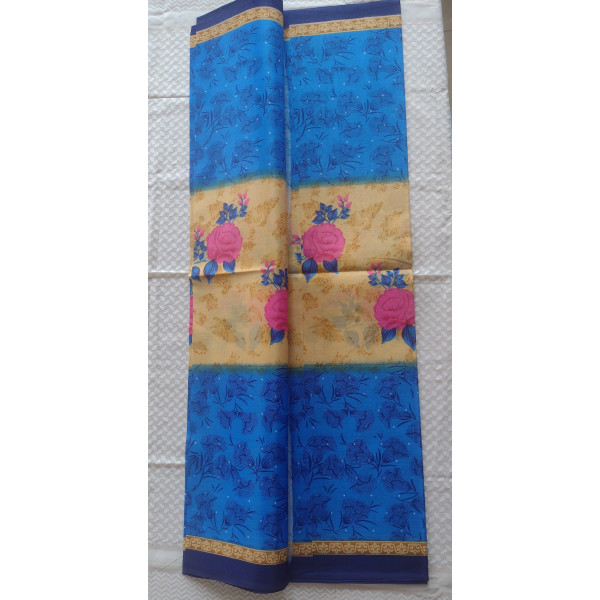 24 Vedic Multicolor Digital Print Cotton Saree Without Blouse-5.5 meter long[Blue color]
