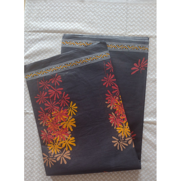 24 Vedic Women's Plain Black Floral Print Cotton Saree[without blouse]-5.5 meter long ||light weight cotton sari