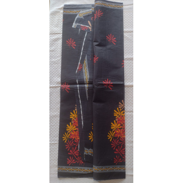 24 Vedic Women's Plain Black Floral Print Cotton Saree[without blouse]-5.5 meter long ||light weight cotton sari