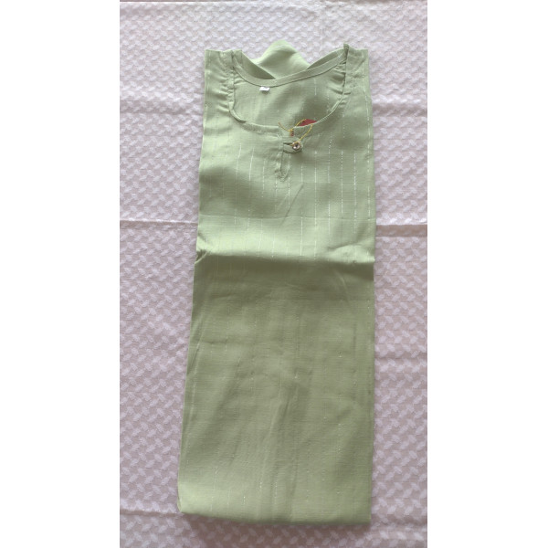 24 Vedic Green Color Stiitched Women's Cotton Straight Kurta with Knee length & three quarter sleeve