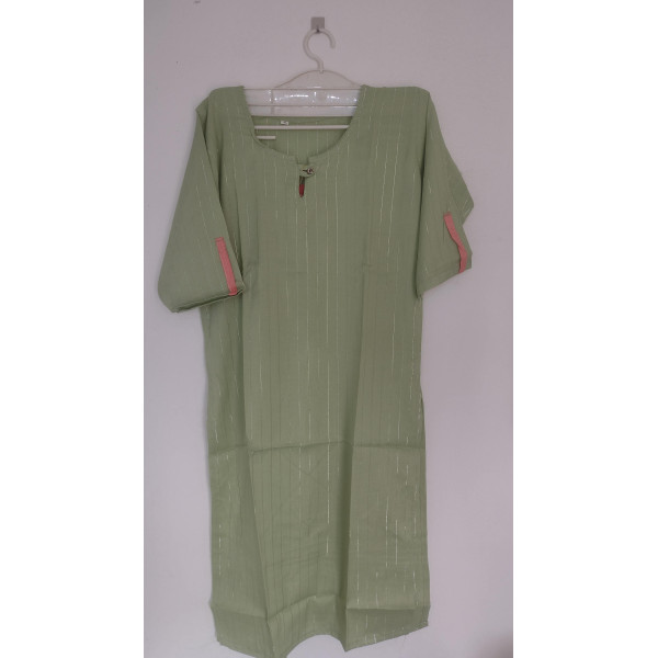 24 Vedic Green Color Stiitched Women's Cotton Straight Kurta with Knee length & three quarter sleeve