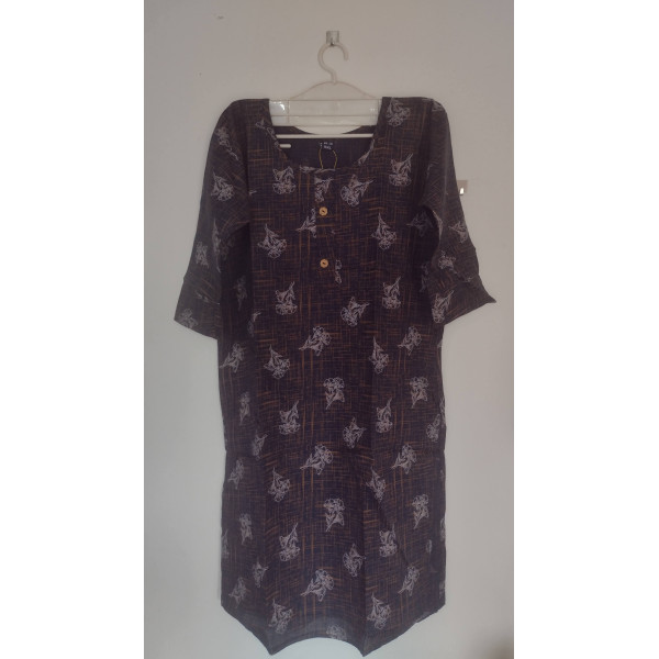 24 Vedic Cotton Blend Floral Printed Stitched Kurti Round neck with 3/4th sleeves[Color-Blue]