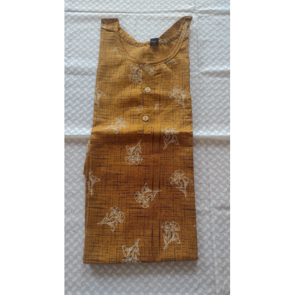 24 Vedic Cotton Blend Floral Printed Stitched Kurti Round neck with 3/4th sleeves[Color-Mustard]