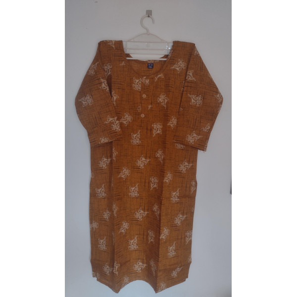 24 Vedic Cotton Blend Floral Printed Stitched Kurti Round neck with 3/4th sleeves[Color-Mustard]