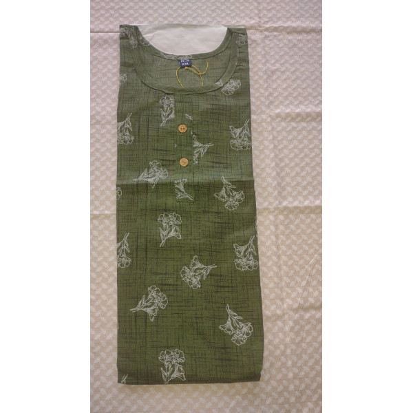 24 Vedic Cotton Blend Floral Printed Stitched Kurti Round neck with 3/4th sleeves[Color-Green]