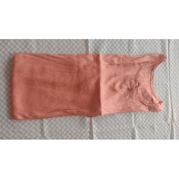 24 Vedic Peach Color Stiitched Women's Cotton Straight Kurta with Knee length & three quarter sleeve