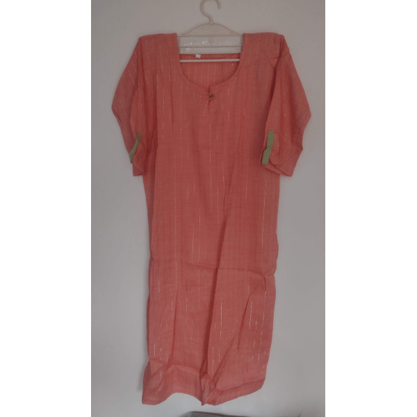 24 Vedic Peach Color Stiitched Women's Cotton Straight Kurta with Knee length & three quarter sleeve
