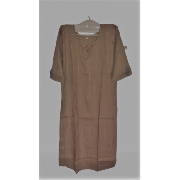 24 Vedic Brown Color Stitched Women's Cotton Straight Kurta with Knee length & three quarter sleeve
