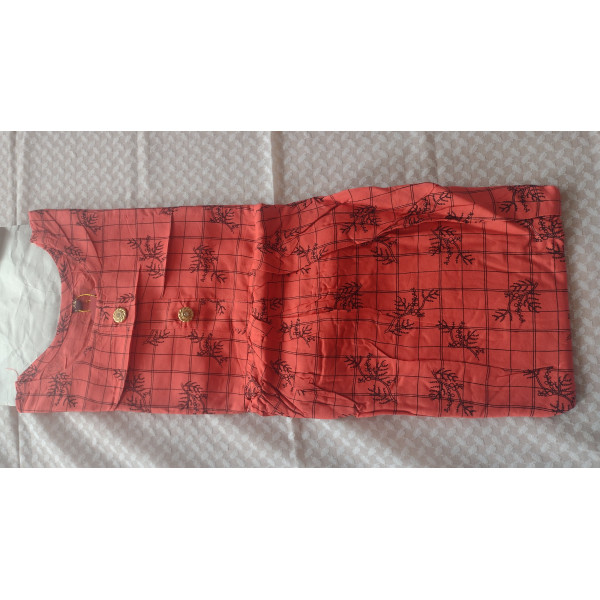 24 Vedic Women Checkered Cotton Flared Kurta 3/4 Sleeve-XL Red Color Round neck