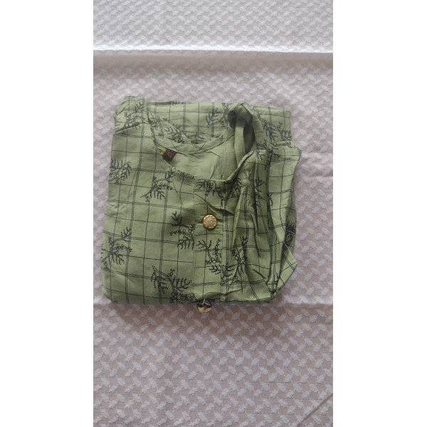 24 Vedic Women Checkered Cotton Flared Kurta 3/4 Sleeve-XL Green Color Round neck