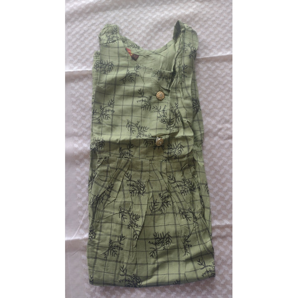 24 Vedic Women Checkered Cotton Flared Kurta 3/4 Sleeve-XL Green Color Round neck