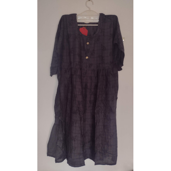 24 Vedic Women Checkered Cotton Flared Kurta 3/4 Sleeve-XL Grey Color Round neck