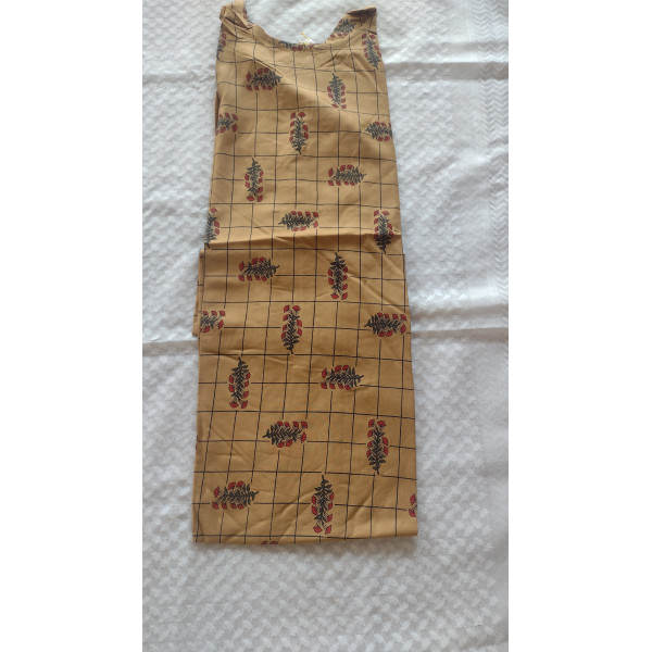 24 Vedic Brown Checkered Printed A-Line Straight Kurti Round neck 3/4 sleeve-Large