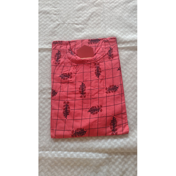 24 Vedic Peach Checkered Printed A-Line Straight Kurti Round neck 3/4 sleeve-Medium