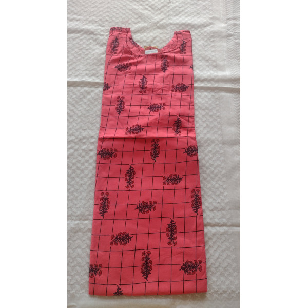 24 Vedic Peach Checkered Printed A-Line Straight Kurti Round neck 3/4 sleeve-Medium