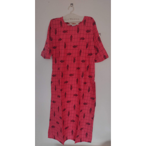 24 Vedic Peach Checkered Printed A-Line Straight Kurti Round neck 3/4 sleeve-Medium