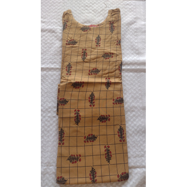 24 Vedic Brown Checkered Printed A-Line Straight Kurti Round neck 3/4 sleeve-Large