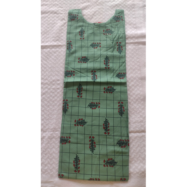 24 Vedic Green Checkered Printed A-Line Straight Kurti Round neck 3/4 sleeve-Large
