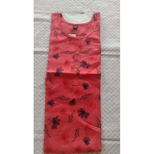 24 Vedic Latest Cotton Floral Printed Straight Kurti for Womens 2XL Regular Sleeves [Peach Color]