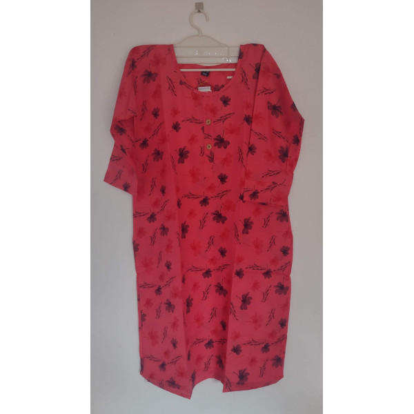 24 Vedic Latest Cotton Floral Printed Straight Kurti for Womens 2XL Regular Sleeves [Peach Color]